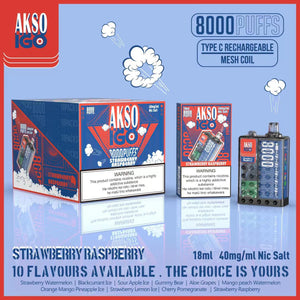 AKSO IGO 8000 Puffs 40mg Strawberry Raspberry